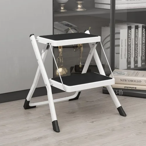 Taburete plegable de 2 escalones con base antideslizante y pedal ancho, ligero y resistente taburete portátil de 330 libras para cocina, despensa