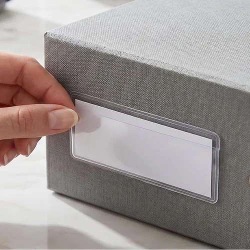 Vista 5 de 60pcs Index Card Pockets: Self Adhesive Index Sticky Label Sleeve - 3x1.26in Clear Plastic Label Holder for Storage Bins Library Office Organizing