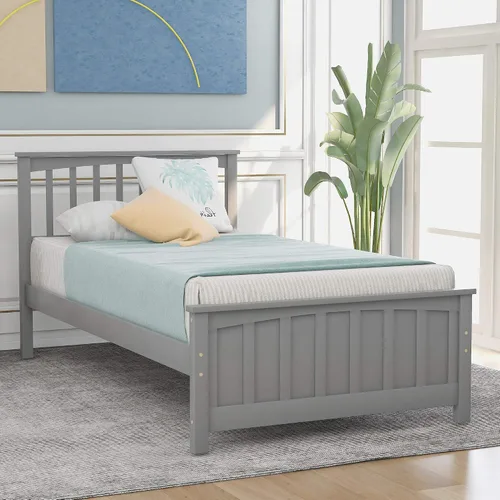 SOFTSEA Base de cama de plataforma de tamaño individual con cabecero y estribo, marco de cama de madera maciza, tamaño individual con almacenamiento