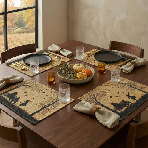 Vista 5 de DaDa Bedding - Juego de 4 manteles individuales de algodón y lino para mesa de comedor, 13 x 19 pulgadas Bendición familiar de otoño