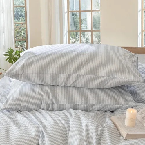 Vista 49 de MooMee Juego de 2 fundas de almohada de cuadros 100% algodón lavado con textura parecida al lino, transpirable, duradera, suave y cómoda