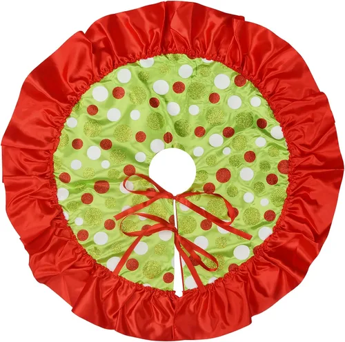 Yuboo 24" Falda de árbol de Navidad de puntos rojos y verdes - Falda de árbol de mesa pequeña con volantes, tapete de árbol de Navidad mini para