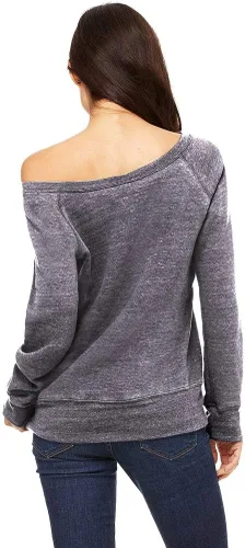 Vista 2 de Sudadera de cuello ancho gris de neón Bulldog francés C11 para mujer