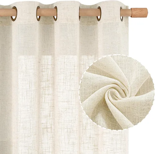 Vista 3 de LAMIT - Cortinas de lino sintético para dormitorio, paneles con ojales, cortinas de lino gruesas para filtrado de luz, cortinas de privacidad Ojal