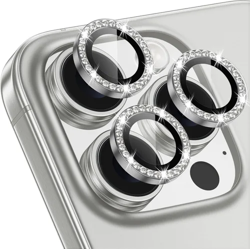 Vista 45 de Protector de lente de cámara para iPhone 15 Pro/iPhone 15 Pro Max, anillo de metal individual, dureza 9H, protector a prueba de arañazos, accesorios
