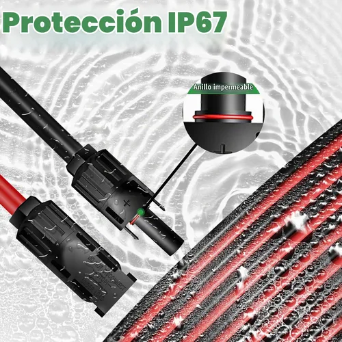 Vista 5 de Cable de extensión solar de doble cable de 6 pies – Conector de panel solar de 10 AWG (6 mm²), con conectores solares IP67 macho/hembra para Sin