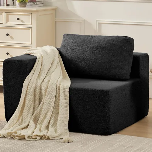 Vista 22 de Furnify Sofá modular tapizado de espuma de 30", Sofá de piso tapizado con almohada, Silla puf para dormitorio y sala de estar, No requiere
