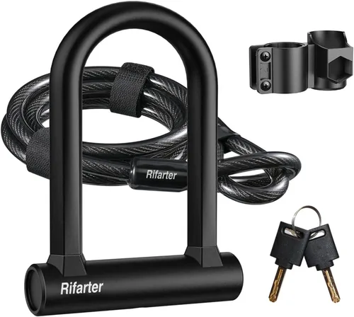 Candados de bicicleta resistentes antirrobo, cerradura de bicicleta con cable de acero de seguridad de 5 pies y llaves, cerraduras compactas en U de
