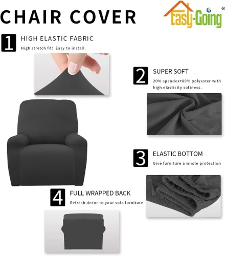 Vista 5 de Easy-Going - Funda elástica de microfibra para sofá reclinable seccional, suave vellón ajustable a tu sofá de 2 cuerpos, lavable, protector de Negro