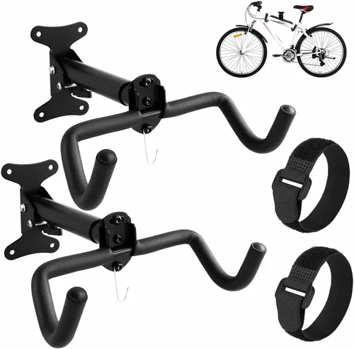 Soporte de pared para colgar bicicletas, paquete de 2 soportes de acero resistentes para almacenamiento de bicicletas, ganchos ajustables para
