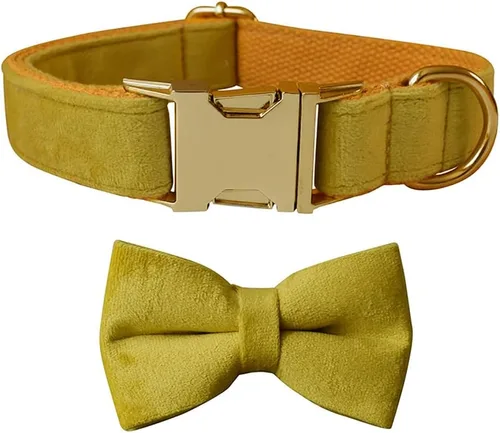 Vista 17 de Love Dream Collar de perro Bowtie de terciopelo, con hebilla de metal desmontable, suave, cómodo, ajustable, para perros pequeños, medianos y Negro