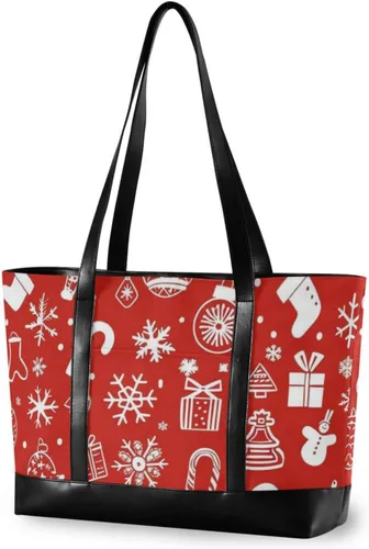 Merry Christmas Icon Red Large Capacity laptop purse for women 14 with zipper large work bags for women for mom with diaper estuche para laptop 14