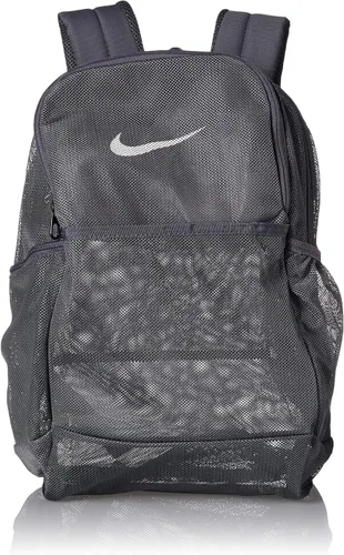 Nike - Mochila unisex de malla Brasilia para adultos, 9.0 Gris pedernal/gris pedernal/blanco