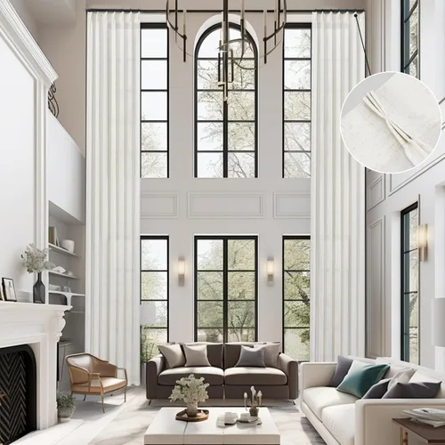 Vista 25 de DriftAway Cortinas plisadas de lino semitransparentes con textura de casa de campo sólidas y rústicas modernas para sala de estar y dormitorio, 2
