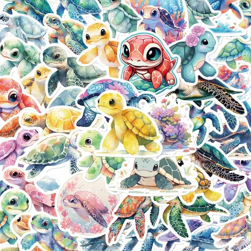 Lindas calcomanías de animales de tortuga marina para niños, 50 unidades