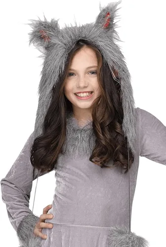 Vista 3 de Disfraz de lobo para niñas, M, Gris