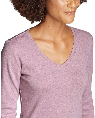 Vista 3 de Eddie Bauer Camiseta de manga larga con cuello en V para mujer Med Htr Gray