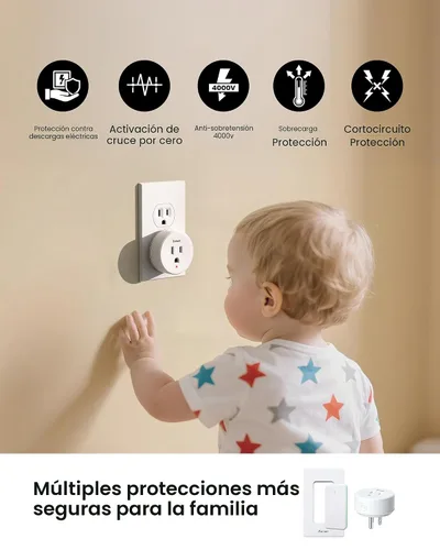 Vista 2 de Zoiinet - Enchufe de toma de corriente con control remoto, diseño de hebilla y interruptor de luz inalámbrico extraíble, sin necesidad de cableado