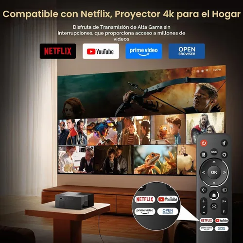 Vista 2 de Proyector para exteriores con WiFi y Bluetooth, 1500 ANSI/Compatible con Netflix