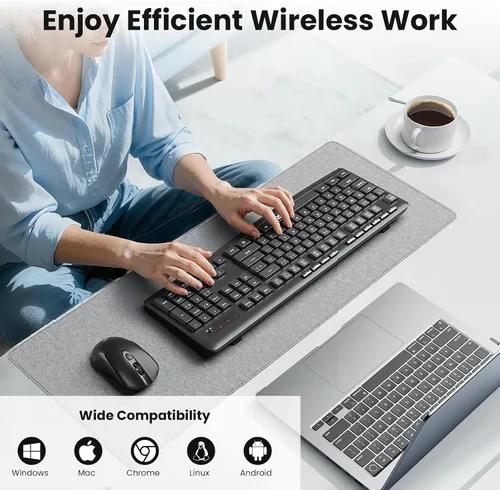 Vista 9 de Redragon Combo de teclado y mouse inalámbricos, teclado ergonómico de computadora de tamaño completo de 2.4 G con mouse inalámbrico ajustable DPI