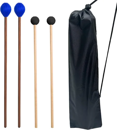 Kit de mazos de tambor - 2 pares de mazos de marimba de goma e hilo con bolsa para baquetas, accesorios para instrumentos de percusión para tambor