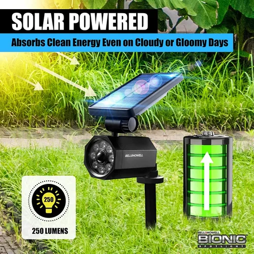 Vista 2 de Bell+Howell Bionic Spotlight - Luces solares LED originales para exteriores con sensor de movimiento, luces solares súper brillantes