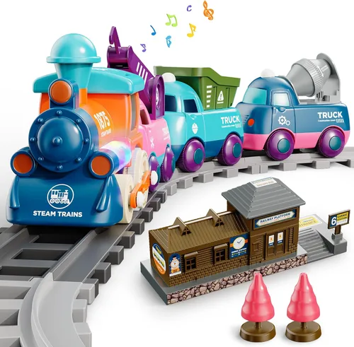 Juego de Tren Lipneaed para Niños Pequeños, Juguetes de Tren Magnéticos para Niños de 3+, 4 Piezas de Camiones de Juguete para Niños y Niñas,