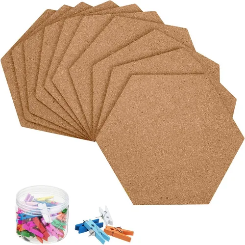 HBlife Azulejos hexagonales de corcho, paquete de 10 tableros de corcho autoadhesivos para pared, tablero de pines tablón de anuncios decorativo