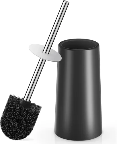 Escobilla de inodoro y soporte, escobilla de inodoro con mango largo de acero inoxidable 304, cepillo para inodoro de baño, ergonómico, elegante,