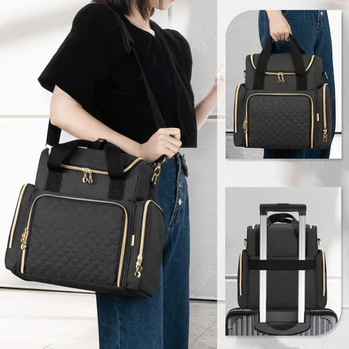 Vista 6 de LUXJA - Bolsa de maquillaje de viaje con 2 estuches de maquillaje extraíbles, color negro Large Cosmetic Bag with Multiple Storage Sections, 3
