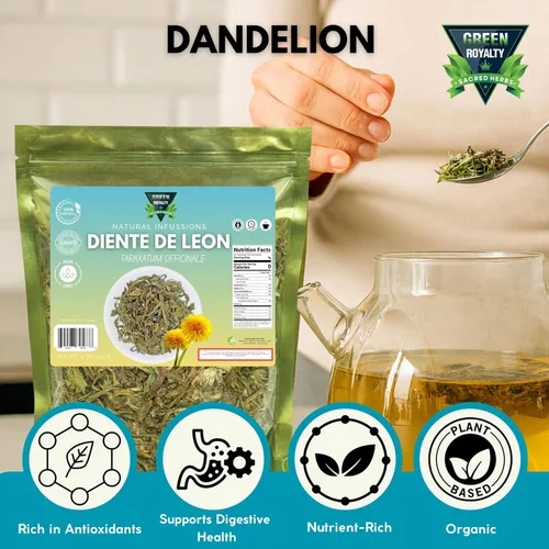 Vista 3 de Hoja de diente de león (Diente de León) – Taraxacum Officinale, té de hierbas de corte suelto, sin OMG, botánico a base de plantas, bolsa