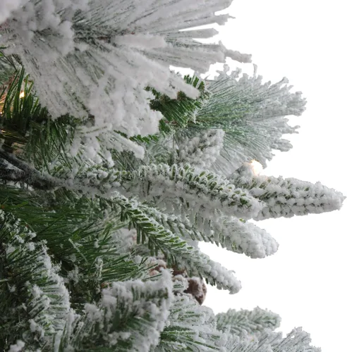 Vista 3 de Árbol de Navidad artificial preiluminado de 9 pies de romero esmeralda y pino – Luces LED transparentes Verde