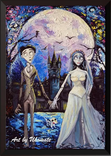 Uhomate Decoración de pared de cadáver, novia, Victor y Emily de Vincent Van Gogh, póster de noche estrellada para el hogar, lienzo para pared,