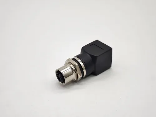 Vista 5 de Elecbee Adaptador de mamparo M12 a RJ45 impermeable M12 A Código 8 Pin hembra a RJ45 Jack de ángulo recto naranja Un código de 8 pines hembra