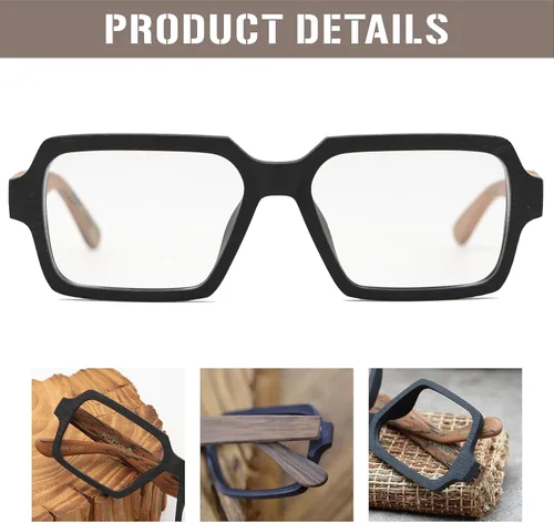 Vista 4 de J&L Gafas Moda Marco Grande De Madera Imitación Unisex Gafas Marco