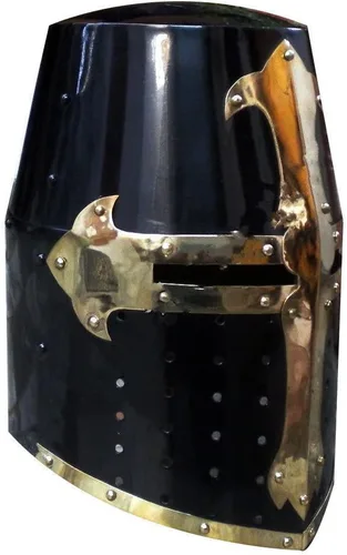 Vista 2 de WARRIORPOINT - Casco medieval con diseño de caballero cruzado negro y latón A+, Negro