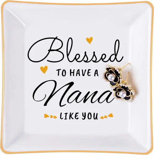 Regalos de nana, regalo para nana, plato de joyería con texto en inglés Blessed to have a nana like you, plato para bisutería, regalo de cumpleaños,