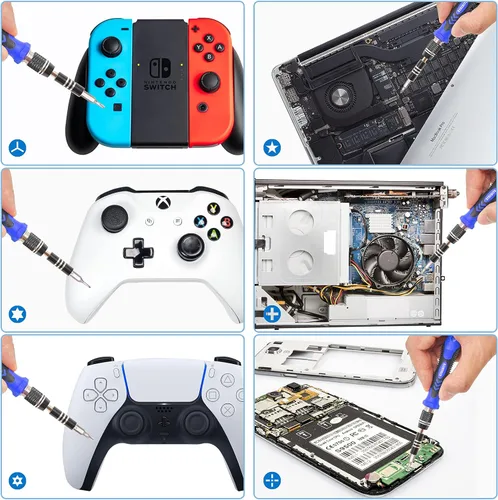 Vista 5 de STREBITO Juego de destornilladores magnéticos de precisión de 124 piezas con 101 bits, para computadora, laptop, teléfono celular, PC, MacBook Azul