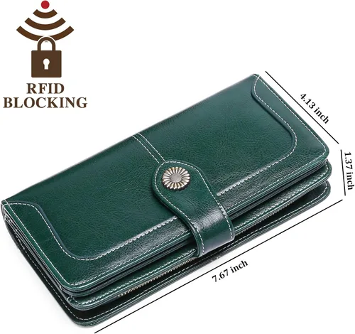 Vista 3 de FALAN MULE Cartera de cuero genuino RFID bloqueo gran capacidad Trifold señoras cartera.