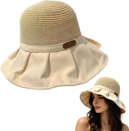 Sun Hats for Women, Wide Brim UV Protection Foldable Bucket Hat Sun Visor Hat for Beach Garden Fishing Hiking Travel Outdoor Beige