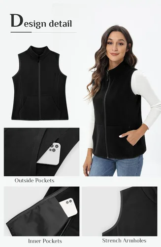 Vista 6 de Xeoxarel Chaleco de forro polar para mujer con 6 bolsillos (XS-2XL)
