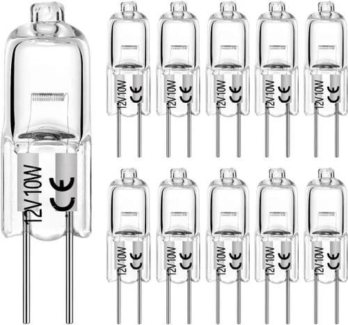 BOGAO Bombilla halógena G4 T3 de 10 W, 120 lm, bombilla G4 bi-pin AC/DC12 voltios para luz de disco debajo del gabinete, candelabros, iluminación de