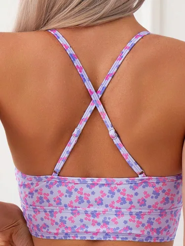 Vista 4 de WDIRARA Traje de baño de dos piezas con estampado floral y cordón cruzado lateral para mujer