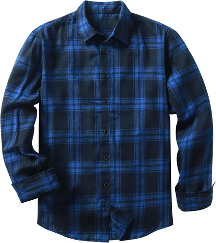 JMIERR - Camisas de manga larga con botones para hombre, camisa informal de franela de algodón