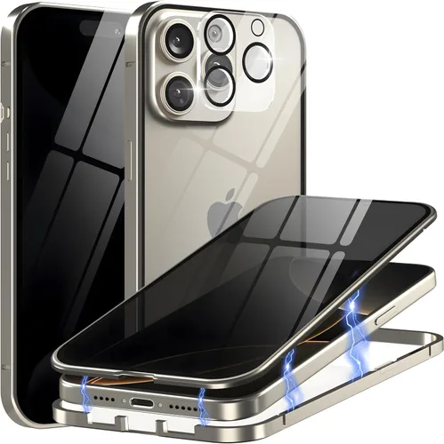 Vista 8 de Funda magnética para iPhone 16, pantalla de privacidad, marco de titanio metálico Titanio negro