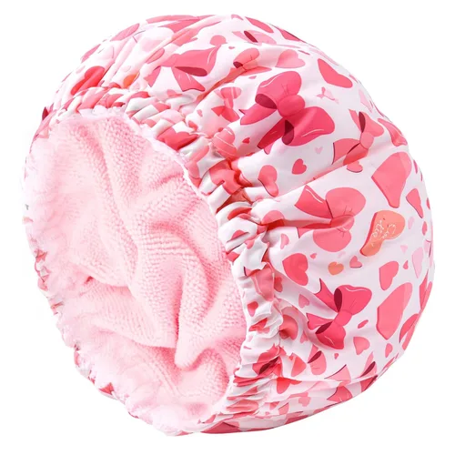 Vista 32 de Gorro de ducha para mujer, gorro de baño negro, reversible, grande, impermeable, ajustable, forro de rizo y banda elástica, dobladillo elástico