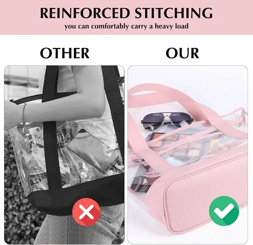 Vista 4 de Bolso transparente BORMELUN, con asa de cremallera para el trabajo, plástico transparente para mujer