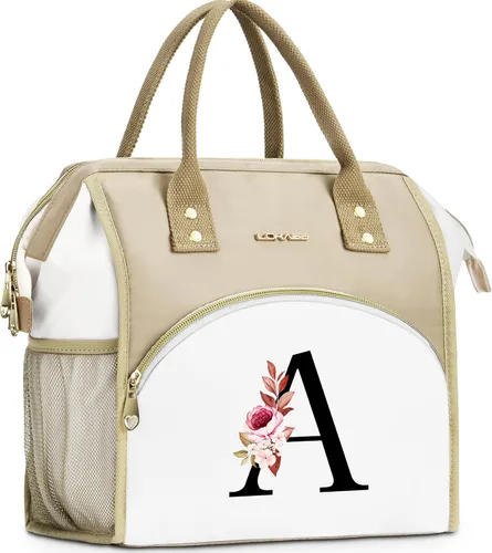 Lonchera con inicial para mujer, lonchera térmica para niñas, letra A | Lonchera grande a prueba de fugas para adultos, para el trabajo de picnic,