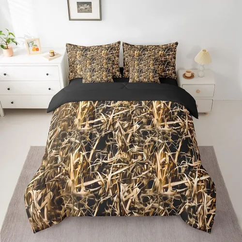Vista 54 de Feelyou Juego de edredón botancial de camuflaje con bandera estadounidense Negro Marrón Oscuro