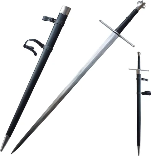 Medieval Full Tang Spring Steel Western Italian Long Sword with Scabbard for Outdoor Use, Practice, Collection